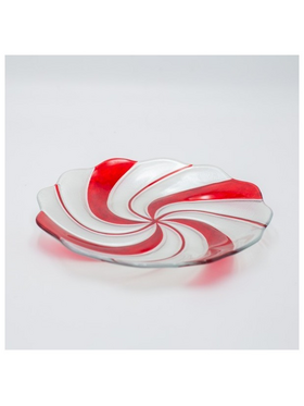 Πιατελα Candy Στρογγυλη, Ασημι Κοκκινο, Γυαλινη Διακοσμητικη, 23.5cm