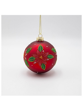 Γυαλινη Μπαλα, Κοκκινη με Αλεξανδρινο, σετ 4τμχ, 10cm