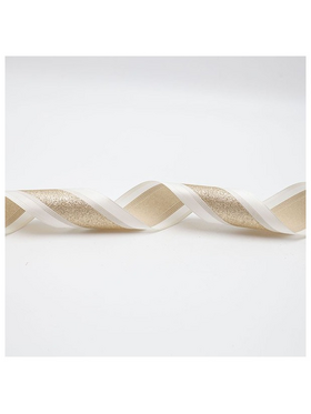 Κορδελα Κρεμ Σατεν, με Σαμπανι Glitter, 914x6.3cm