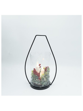 Μεταλλικο Φαναρι Μαυρο με 3 Κερια, 19x30cm