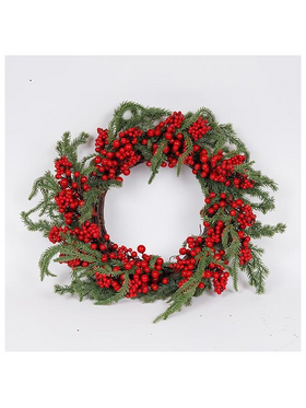 Στεφανι με Κοκκινα Berries και Κλαδι Ελατου, 50cm