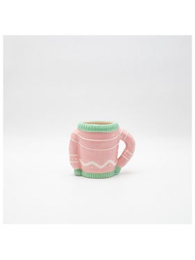 Κουπα, Πουλοβερ, ροζ με Χρυσα Αστερακια, Διακοσμητικη, 15.1x12.1cm