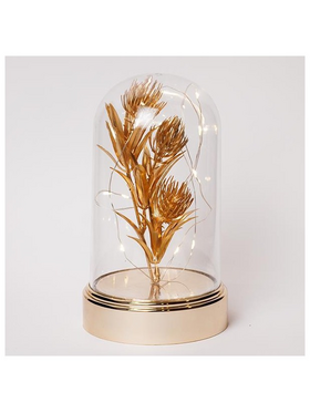 Πλαστικος Θολος H20cm, Φ11cm, Μπαταριας 3xaa, Χρονοδιακοπτης, 10 Θερμα Λευκα Led, Ασημένιο Χαλκινο Καλωδιο, Χρυσο Λουλουδι με Φυλλα, Ip20