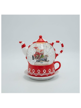 Τσαγιερα με Αγιο Βασιλη, Candy, με Νερο στο Εσωτερικο, Φωτιζομενη, Μπαταριας, Timer, 19x15x19cm