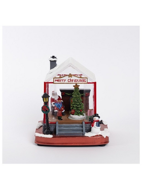 Σπιτακι με Αγιο Βασιλη και Τζακι, Μπαταριας, 16.5x14.5x17.5cm
