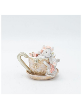 Διακοσμητικο Πολυρεζιν, Ποντικακια σε Φλυτζανακι, Απαλο Ροζ, 10x8cm