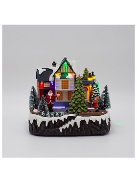 Πλατεια, με Αγιο Βασιλη και Χριστουγεννιατικο Δεντρο, με φωσ και Κινηση, Μπαταριας, 20x15x17.2cm