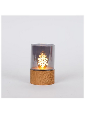 Φωτιζωμενο Γυαλινο Διακοσμητικο, με Χιονονιφαδα στο Εσωτερικο, Μπαταριας 2xaa, Timer, 100 Θερμα Λευκα Led, 8x12,5cm, Ip44