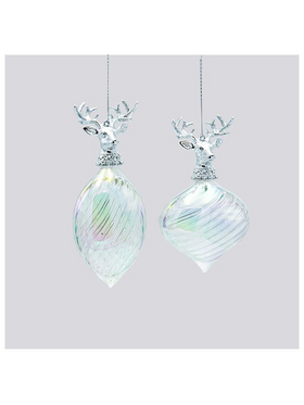 Στολιδι Πλαστικο, Ιριδιζον με Ασημι Ταρανδο, 2 Σχεδια, 9x5.5x15.5cm