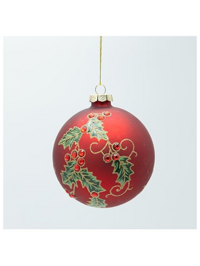 Γυαλινη Μπαλα, Κοκκινη ματ με Γκι, σετ 4τμχ, 10cm