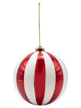 Πλαστικη Μπαλα, Κοκκινη Περλα με Λευκες Ριγες, σετ 6τμχ, 10cm
