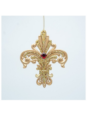 Ακρυλικο Στολιδι Fleur de Lis, Χρυσο με Κοκκινο Λιθο, 11.4x1x13.7cm