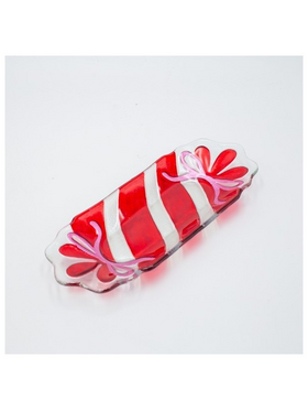 Πιατελα Candy Ορθογωνια, Ασημι Κοκκινο, Γυαλινη Διακοσμητικη, 12x31cm