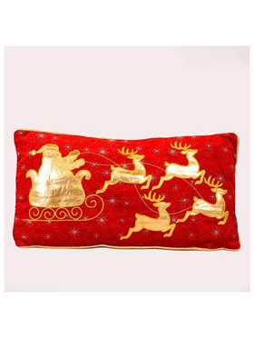 Μαξιλαρι Κοκκινο με Χρυση Παρασταση Ελκυθρο και Αγιο Βασιλη, 33cm