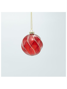 Γυαλινη Μπαλα, Κοκκινη Διαφανη με Χρυσο Glitter, σετ 4τμχ, 8cm