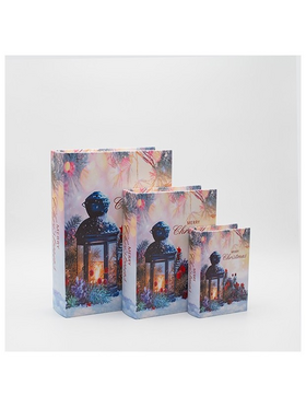 Βιβλια Διακοσμητικα, με Φαναρακι,  Ξυλινα, σετ 3 Τμχ, 30x22x7.5,  23x17.5x6 και 16x11x5