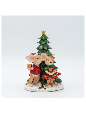 Διακοσμητικο Πολυρεζιν, Ποντικακια Ζευγαρι με Δεντρο, Φωτιζομενο, 11x16cm