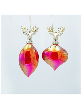Στολιδι Πλαστικο, Ιριδιζον Κοκκινο με Χρυσο Ταρανδο, 2 Σχεδια, 9x5.5x15.5cm