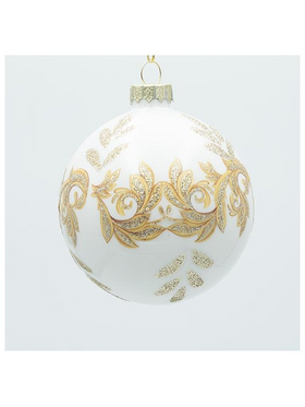 Γυαλινη Μπαλα, Λευκη Περλε με Σαμπανι Λεπτομερειες, σετ 4τμχ, 10cm