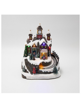 Σταθμος, με Χριστουγεννιατικο Τρενακι, Φωτιζομενο, Μπαταριας, 19x15x23cm