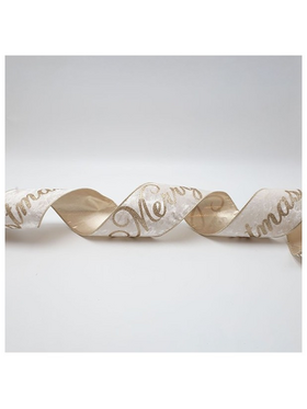 Κορδελα Πολυτελειας, Μπεζ Βελουδο με Glitter Merry Christmas, 914x10cm