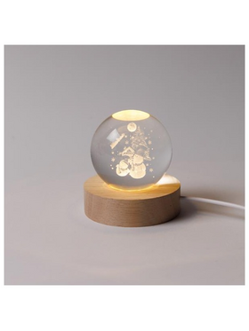 Φωτιζομενη Μπαλα 6cm, Χριστουγεννιατικη Σχεδιο, Χιονανθρωποι με Σπιτακι και Δεντρο, Usb, 6 Θερμα Λευκα smd Led, Bαση 7cm, Προεκταση Παροχης 70cm, Ip20