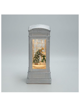 Τηλεφωνικος Θαλαμος με Χιονανθρωπο, Λευκος, με Νερο στο Εσωτερικο, Φωτιζομενος, Μπαταριας, Timer, 8.8x8.8x21cm