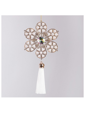 Στολιδι Χιονονιφαδα, Χρυσο Περλε με Λευκη Φουντα, 8.8x19cm