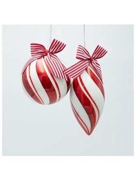 Γυαλινο Στολιδι, Candy, με Φιογκο, 2 Σχεδια, σετ 4τμχ, 10cm