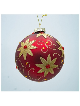 Γυαλινη Μπαλα, Κοκκινη με Χρυσα Αλεξανδρινα,12cm