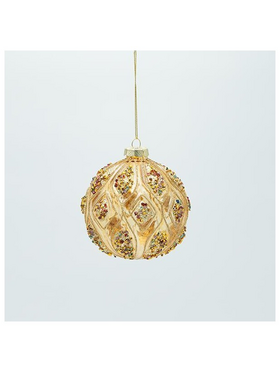 Γυαλινη Μπαλα, Χρυση με Σαμπανι Πετρες, σετ 4 Τμχ, 10cm