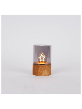 Φωτιζωμενο Γυαλινο Διακοσμητικο, με Αστερι στο Εσωτερικο, Μπαταριας 2xaa, Timer, 50 Θερμα Λευκα Led, 8x12,5cm, Ip44