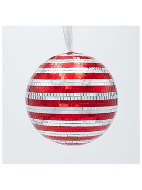 Γυαλινη Μπαλα, Ντισκο, Κοκκινη Ασημι, 14cm