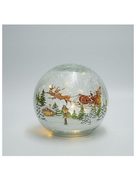 Επιτραπεζια Φωτιζομενη Γυαλινη Μπαλα, Κρακελε, με Χριστουγεννιατικη Παρασταση, Μπαταριας, Timer, 14cm