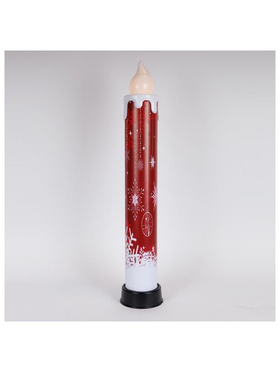 Κερι Φωτιζομενο 14x82cm, Κοκκινο me Xiονονιφαδες, με Κινηση στη Φλογα, Μπαταριας 3xaa, Timer, 6 Θερμα Λευκα Led, Ip44