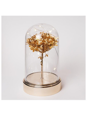 Πλαστικος Θολος H20cm, Φ11cm, Μπαταριας 3xaa, Χρονοδιακοπτης, 10 Θερμα Λευκα Led, Ασημένιο Χαλκινο Καλωδιο, Χρυσο Λουλουδι Ορτανσια, Ip20