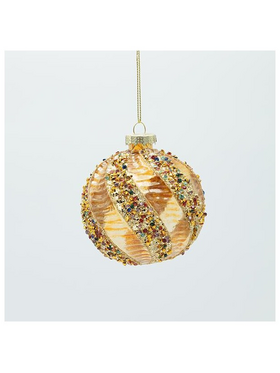 Γυαλινη Μπαλα, Διαφανη Χρυση με Σαμπανι Πετρες, σετ 4τμχ, 8cm