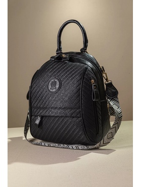 Μεσαίο Backpack με Πολλά Τσεπάκια και υφή Ψάθας