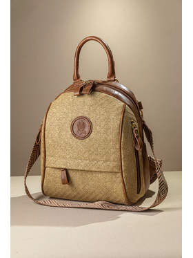 Μεσαίο Backpack με Πολλά Τσεπάκια και υφή Ψάθας