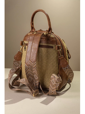 Μεσαίο Backpack με Πολλά Τσεπάκια και υφή Ψάθας