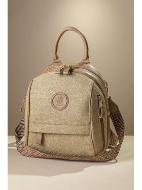 Μεσαίο Backpack με Πολλά Τσεπάκια και υφή Ψάθας