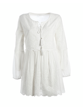 Ble Φορεμα Κοντο Κιπουρ σε Λευκο Χρωμα one Size (100% Cotton)