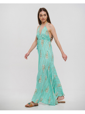 Ble Φορεμα Μακρυ Αμανικο στο Χρωμα τησ Μεντας με Lurex one Size (100% Viscose)