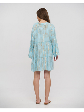 Ble Καφτανι/φορεμα Κοντο σε Γαλαζιο Χρωμα με Lurex one Size(100% Viscose)