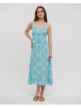 Ble Φορεμα Μακρυ Αμανικο σε Γαλαζιο Χρωμα με Lurex one Size(100% Viscose)