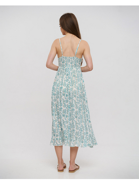 Ble Φορεμα Μακρυ Αμανικο με Κορδονια σε Γαλαζιο/λευκο Χρωμα με Lurex one Size(100% Viscose)