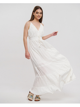 Ble Φορεμα Μακρυ Αμανικο σε Λευκο Χρωμα one Size (100% Cotton)