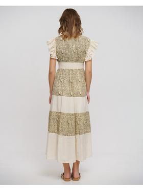 Ble Φορεμα Μακρυ Μπεζ με Κιπουρ και Μαυρες Λεπτομερειες one Size (100% Cotton Flex)