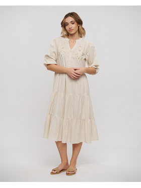 Ble Φορεμα Μπεζ με Χαντρες one Size (100% Cotton Flex)