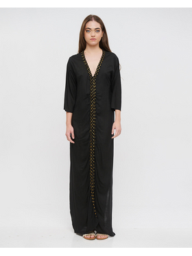 Ble Φορεμα/καφτανι Μακρυ Μαυρο με Χρυσα Κορδονια one Size (100% Rayon)